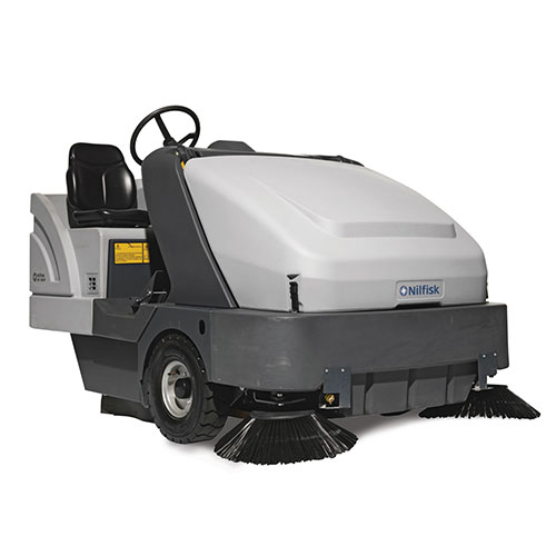 Picture showing a front-view of a Nilfisk Sweeper